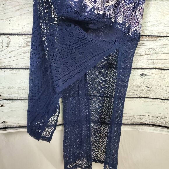 Vanity Chevron Lace Halter Maxi Dress Boho Festival Navy Pink Women’s Large - Picture 3 of 9